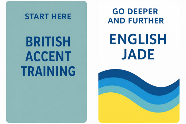 Graphic showing two logos. One logo is British Accent Training, the other is English Jade